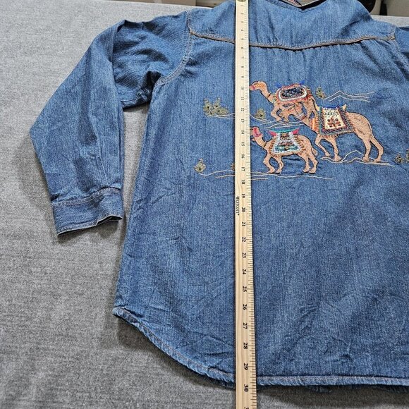 Chico's Design Shirt Womens 2 / L Denim Zip Embellished Embroidery LS Cotton VTG - Picture 7 of 16